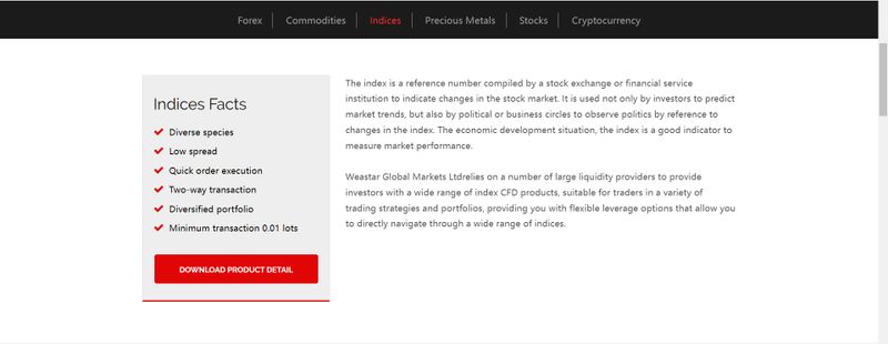 Weastar Global Markets Ltd的指数