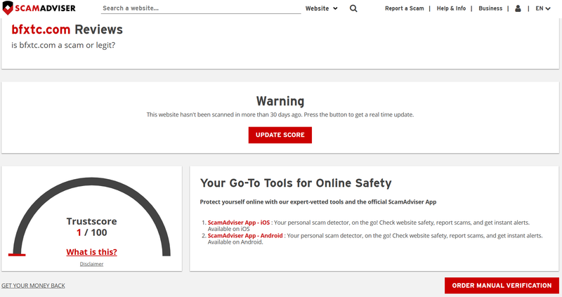 ScamAdviser High-Risk Platform Warning