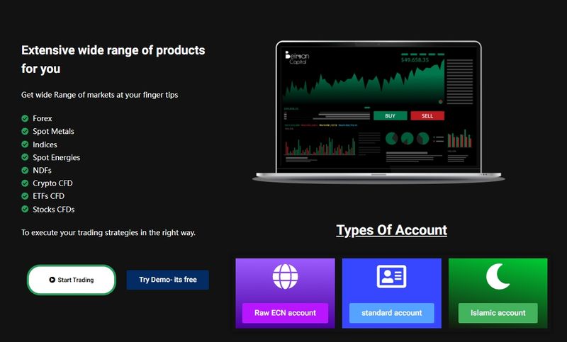 Account Types Displayed on Beirman Capital's Website