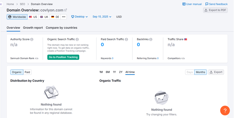 Semrush 자연 검색 트래픽 데이터 조회 결과