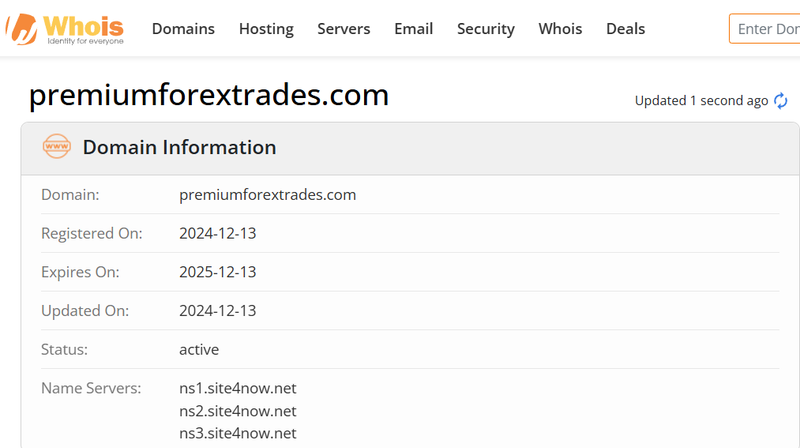 Whois lookup results