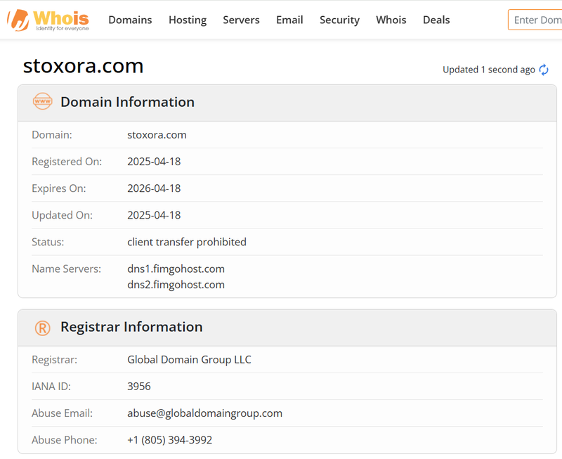 Результат запроса Whois