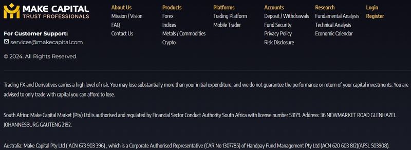 Información regulatoria de Make Capital en su sitio web