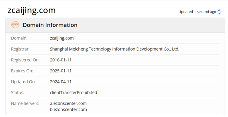 Данные о сроке домена Zero Point Finance на whois.com
