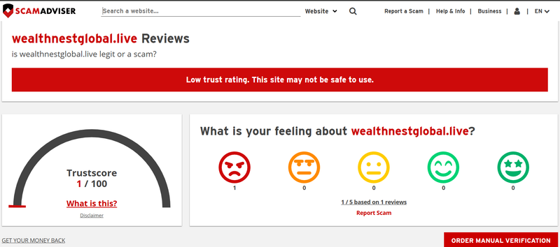 ScamAdviser High-Risk Platform Warning
