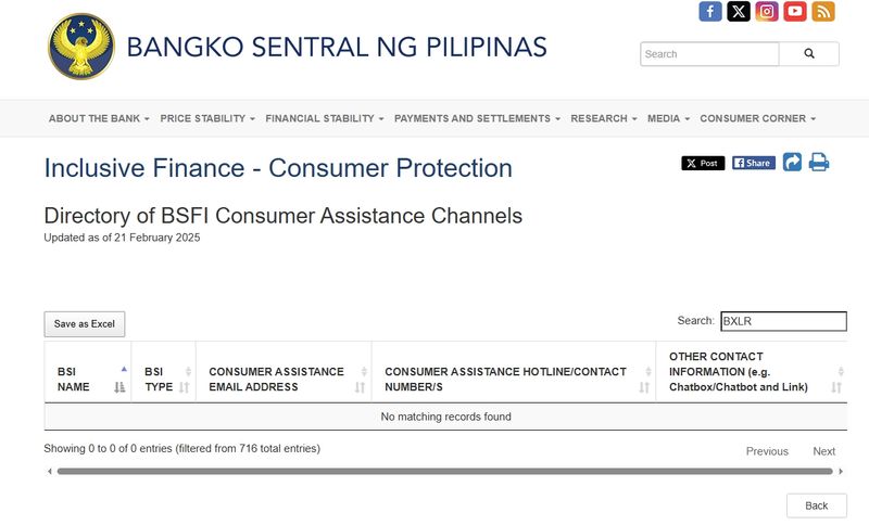 BSP的监管名单当中,未发现BXLR或ALP Financial Limited相关监管记录