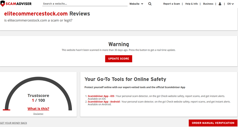 ScamAdviser High-Risk Platform Warning