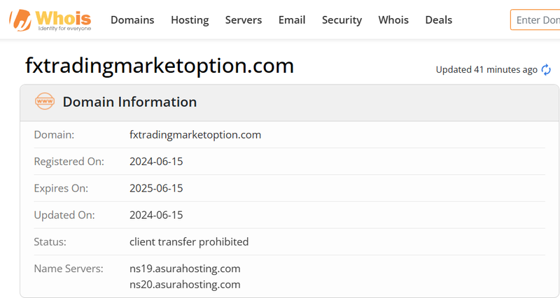 Whois lookup results