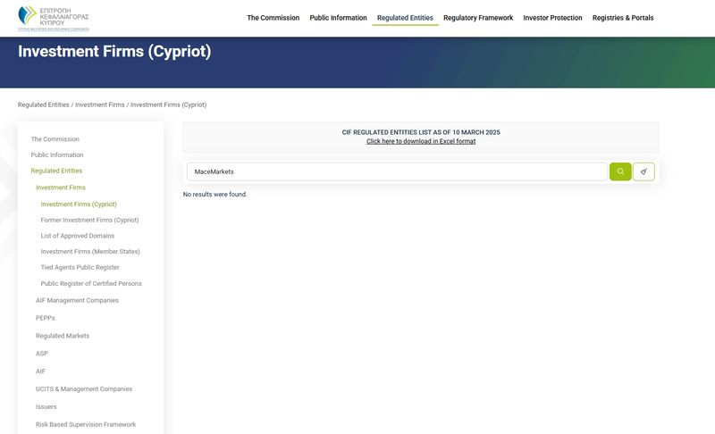 Mace Marketsに関する規制情報が見つからない