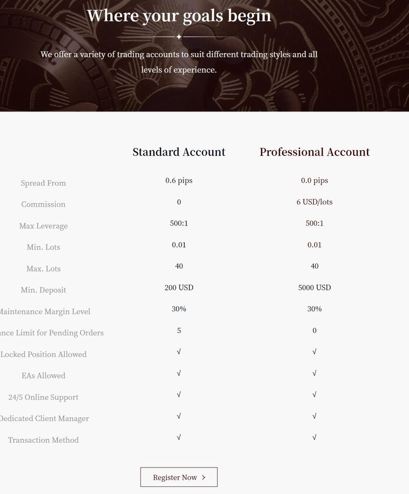Tipos de cuenta de LeaSen Financial Limited
