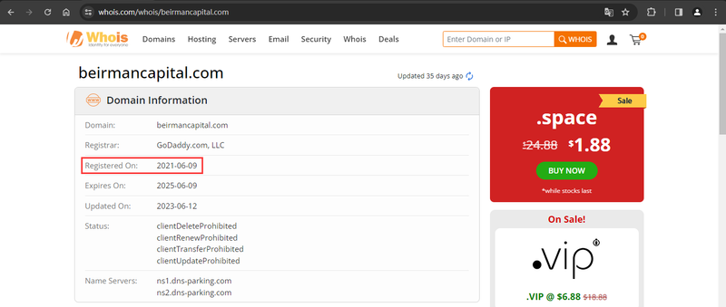 Whois query of domain registration information