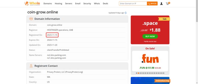 COIN GROW INVESTMENT的域名注册时间