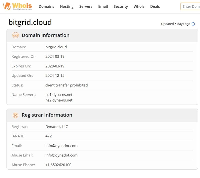 bitgrid.cloud的网站注册时间