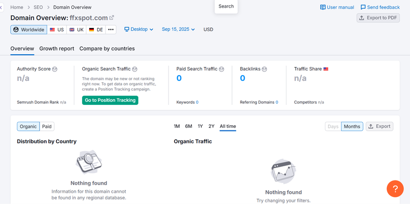 Semrush Natural Search Traffic Data Query Result