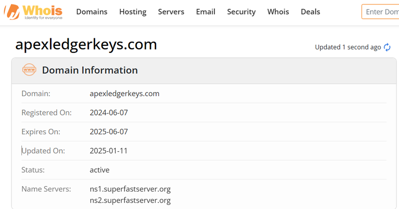 Whois lookup results