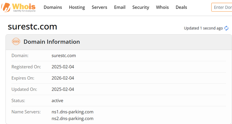 Whois lookup results