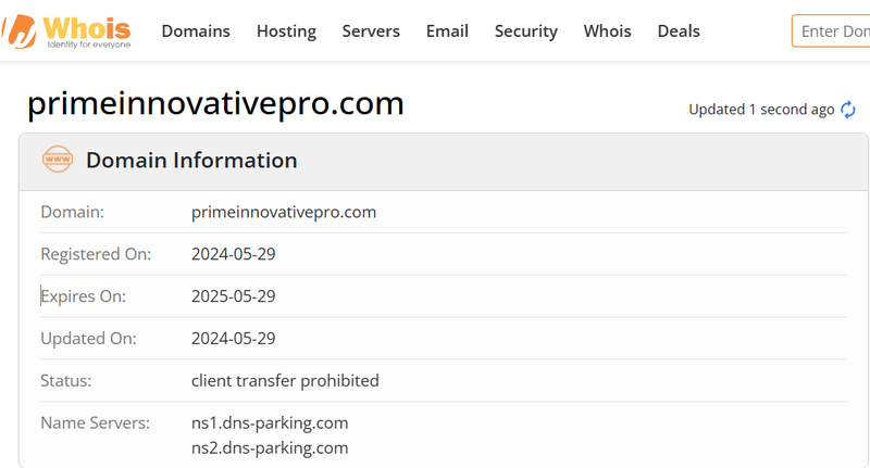 Whois lookup results