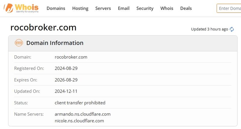 Roco Broker's Website Registered on August 29, 2024