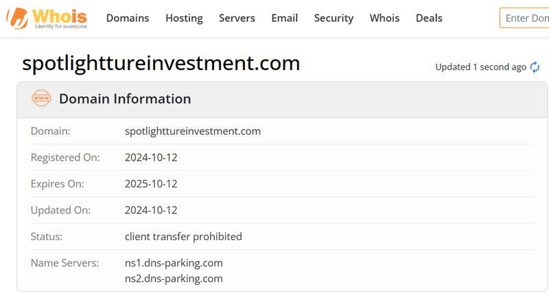 Whois lookup results