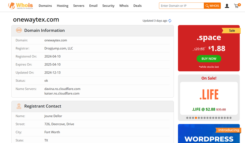 onewaytex.com whois