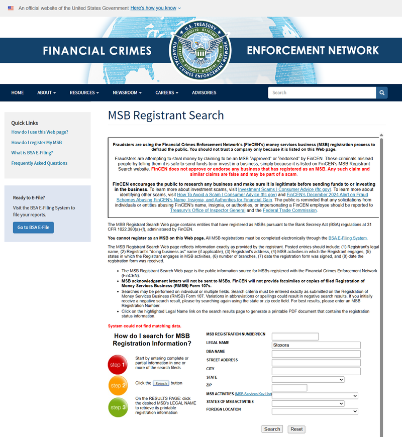 Результат запроса в FinCEN