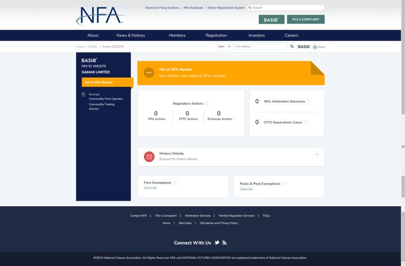 GAMAN's US NFA regulatory inquiry