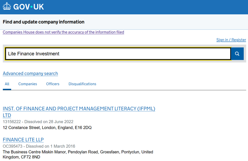 Companies House Query Result
