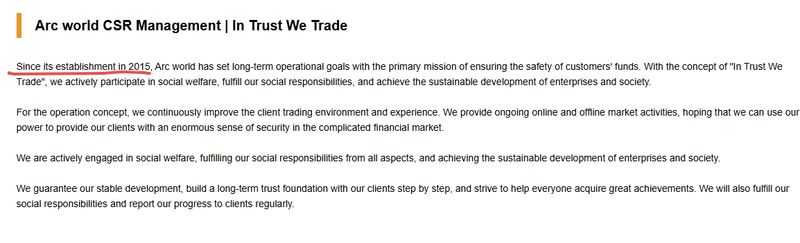 Arc World Global Ltd claimed establishment date
