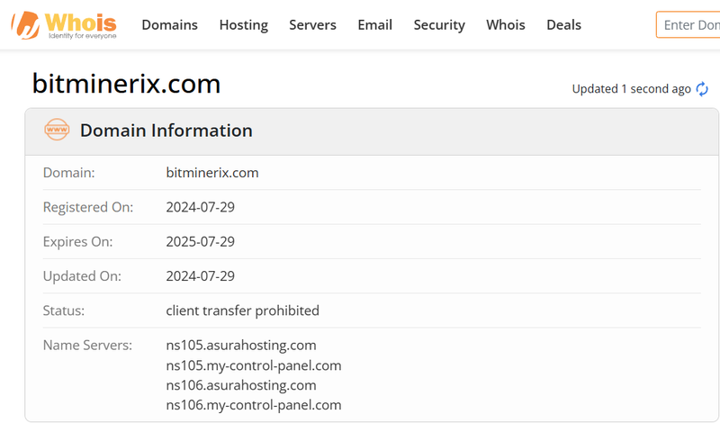 Whois lookup results