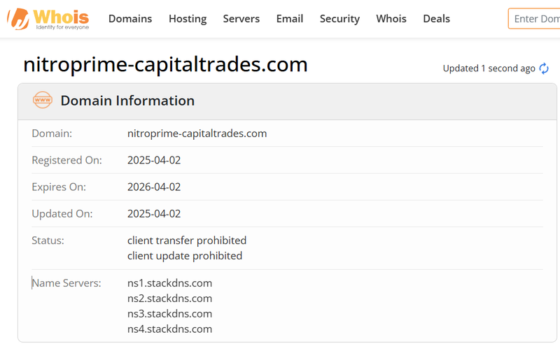 Whois lookup results
