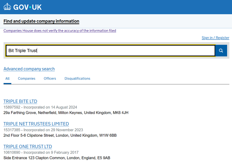 Kết quả truy vấn Companies House