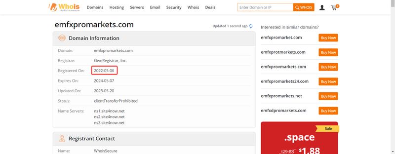 EmFxProMarketsのドメイン登録日
