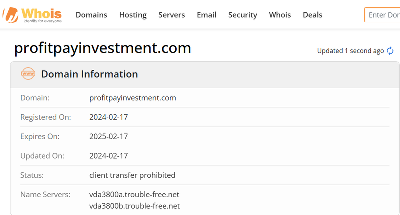 Whois lookup results