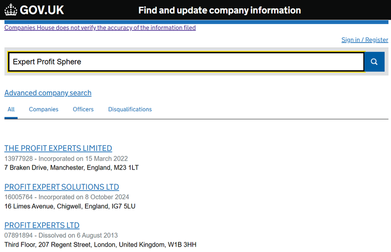 Companies House Query Result